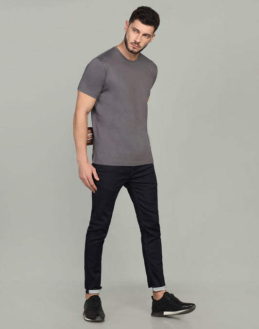 Men's Round Neck Half Sleeve Dark Grey T-shirt image 1