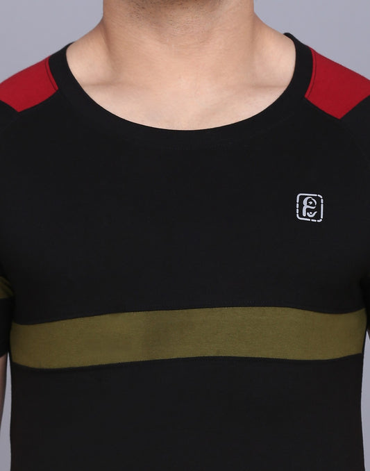 Men’s Striped Round Neck Half Sleeve T-shirt Black image 1
