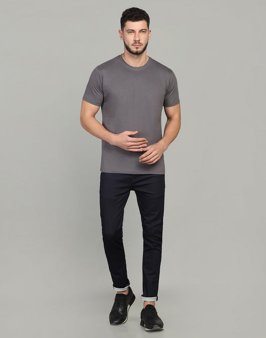 Men's Round Neck Half Sleeve Dark Grey T-shirt image 0