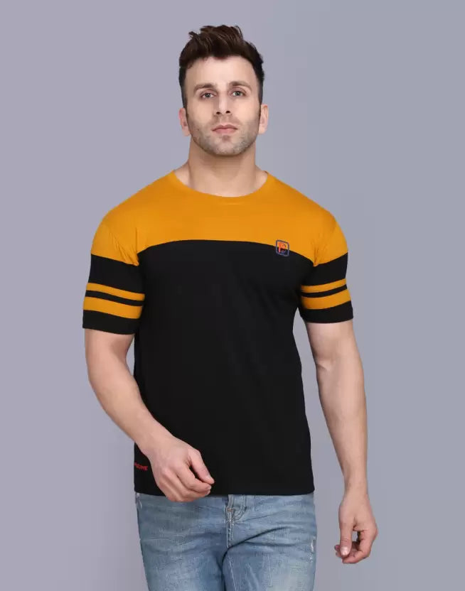 Men's Striped Round Neck Cotton Dark Grey T-Shirt - M image