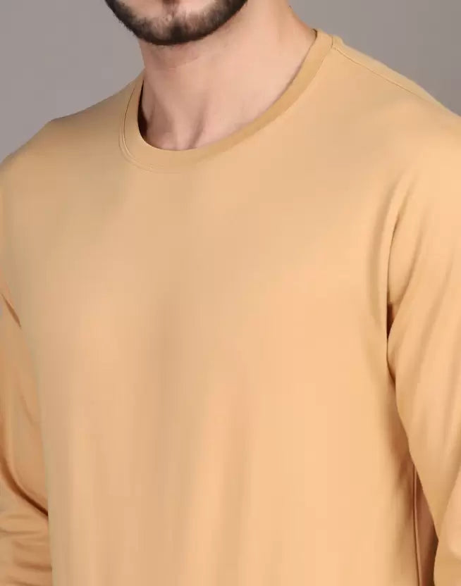 Men's Round Neck Full Sleeve Stone Colour T-shirt image 3