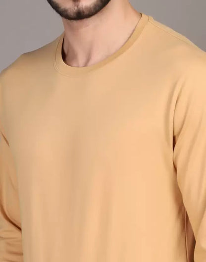 Men's Round Neck Full Sleeve Stone Colour T-shirt image 3