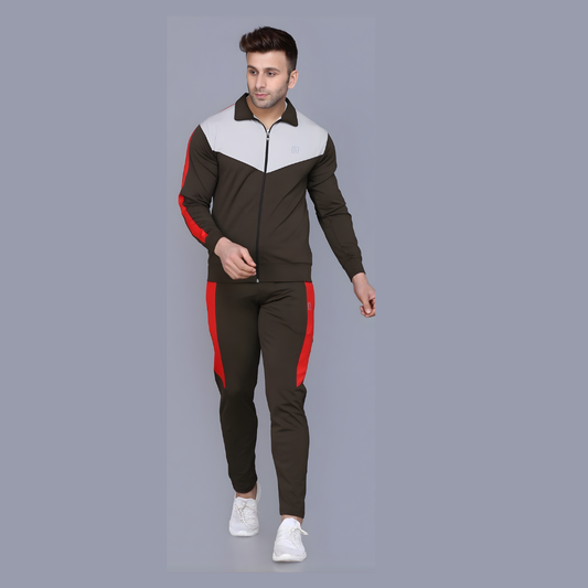 Men’s Track Suit Set Olive & Red Track Suit image 0