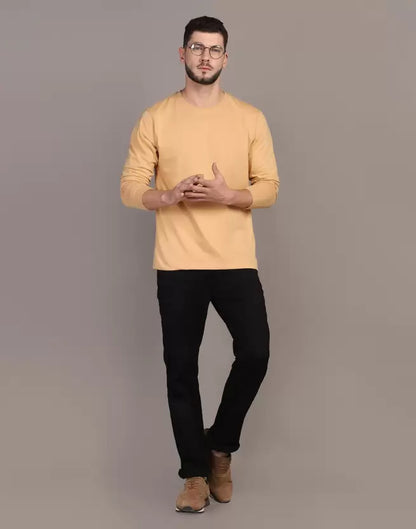 Men's Round Neck Full Sleeve Stone Colour T-shirt image 1