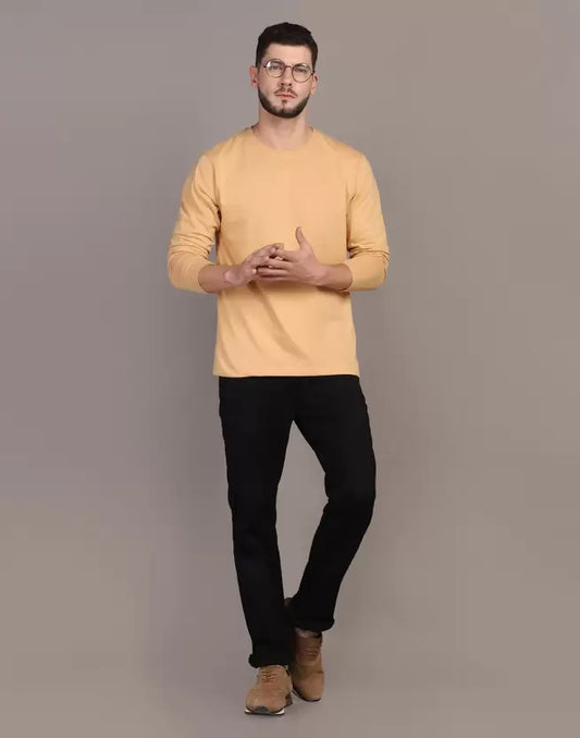 Men's Round Neck Full Sleeve Stone Colour T-shirt image 1