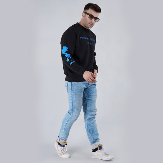 Men Black Typography Printed Oversize Sweatshirt image 1
