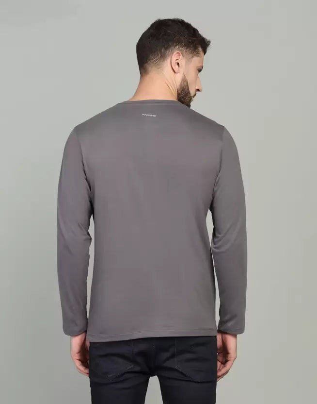 Men's Solid Round Neck Full Sleeve Dark Grey T-Shirt image 5