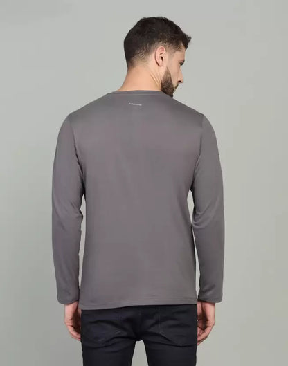 Men's Solid Round Neck Full Sleeve Dark Grey T-Shirt image 5
