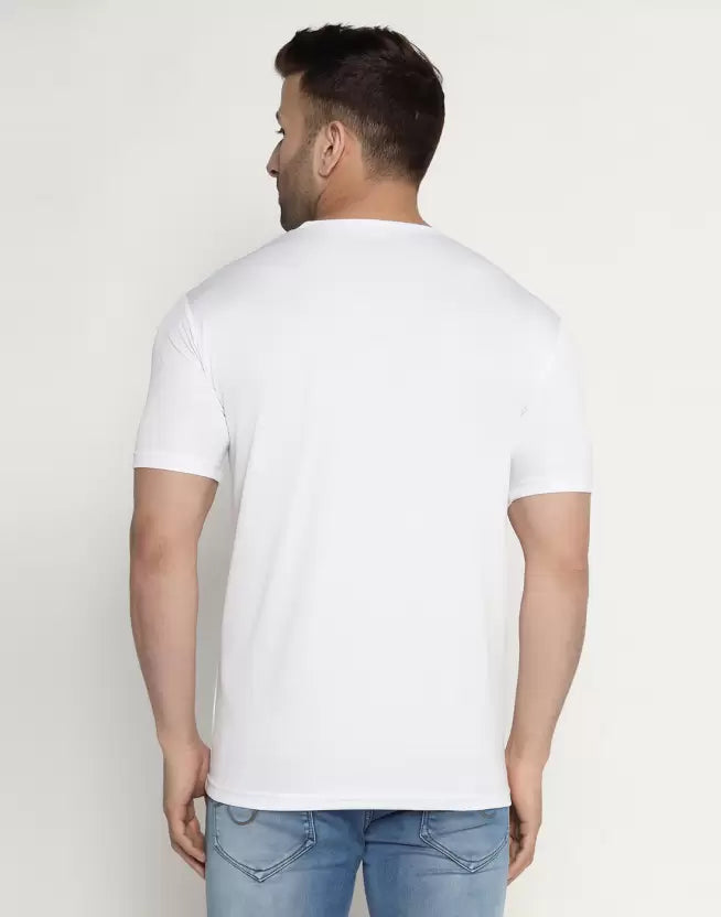 Men Solid Round Neck Polyester Green T-Shirt image 4