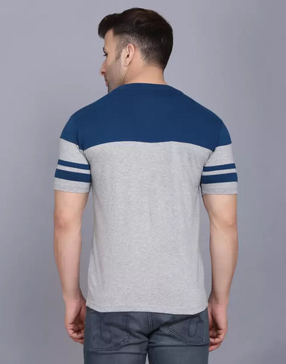Men's Striped Round Neck Cotton Dark Grey T-Shirt image 5