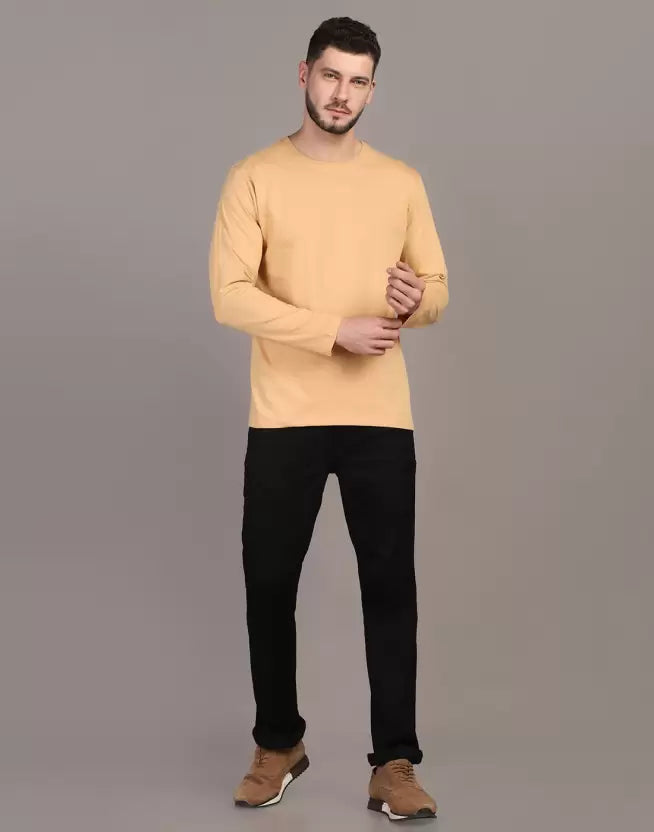 Men's Round Neck Full Sleeve Stone Colour T-shirt image 4