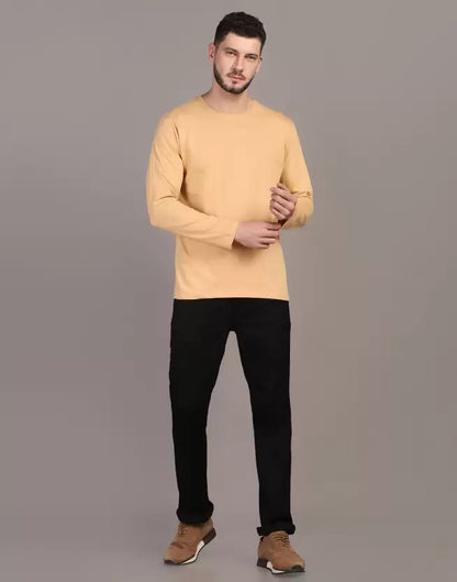 Men's Round Neck Full Sleeve Stone Colour T-shirt image 4