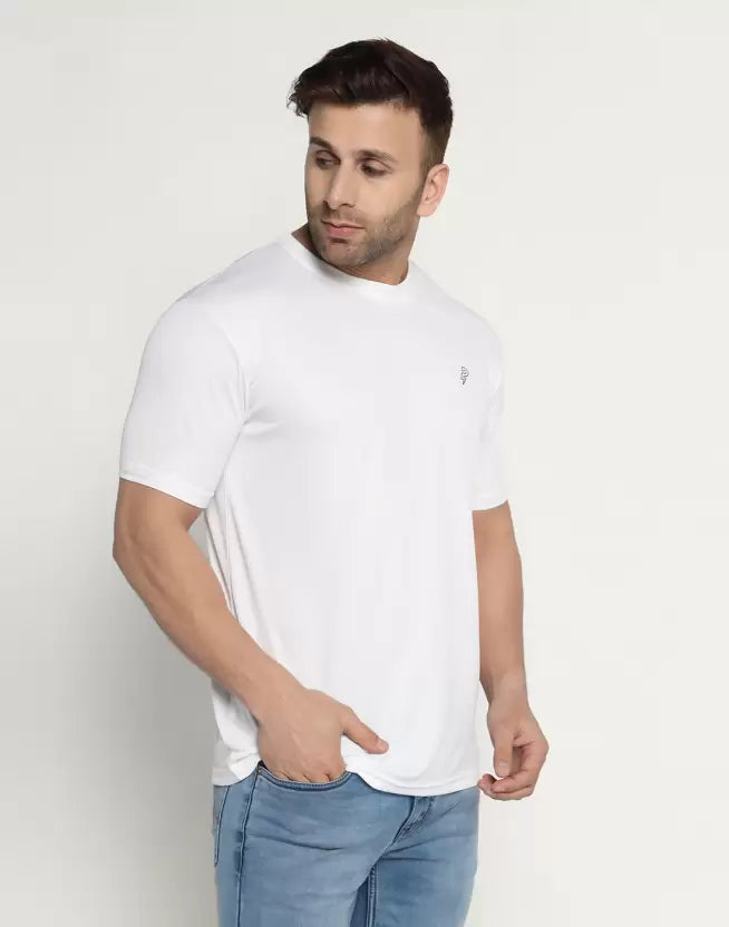 Men Solid Round Neck Polyester Green T-Shirt image 2