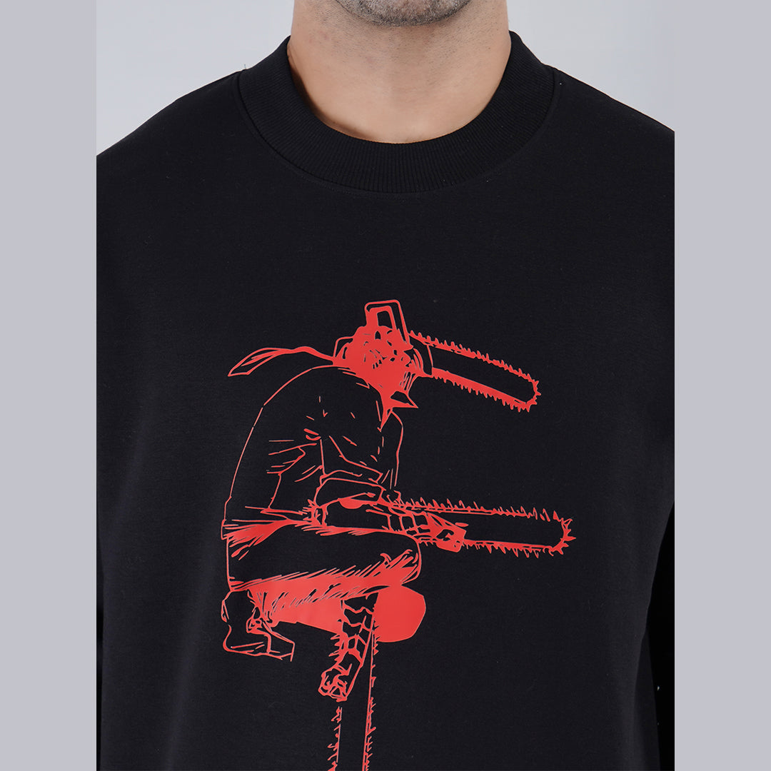 Men Black Oversize Sweatshirt Full Sleeve image 6