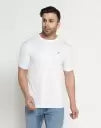 Men Solid Round Neck Polyester Green T-Shirt - M, White image