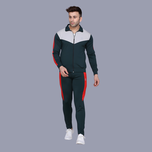Men’s Track Suit Set Bottle Green & Red  Track Suit image 1