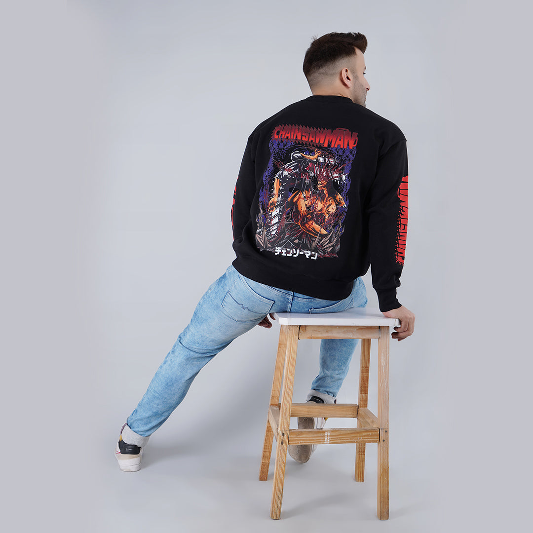 Men Black Oversize Sweatshirt Full Sleeve image 5