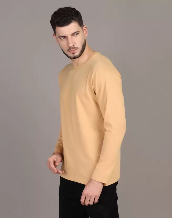 Men's Round Neck Full Sleeve Stone Colour T-shirt image 5