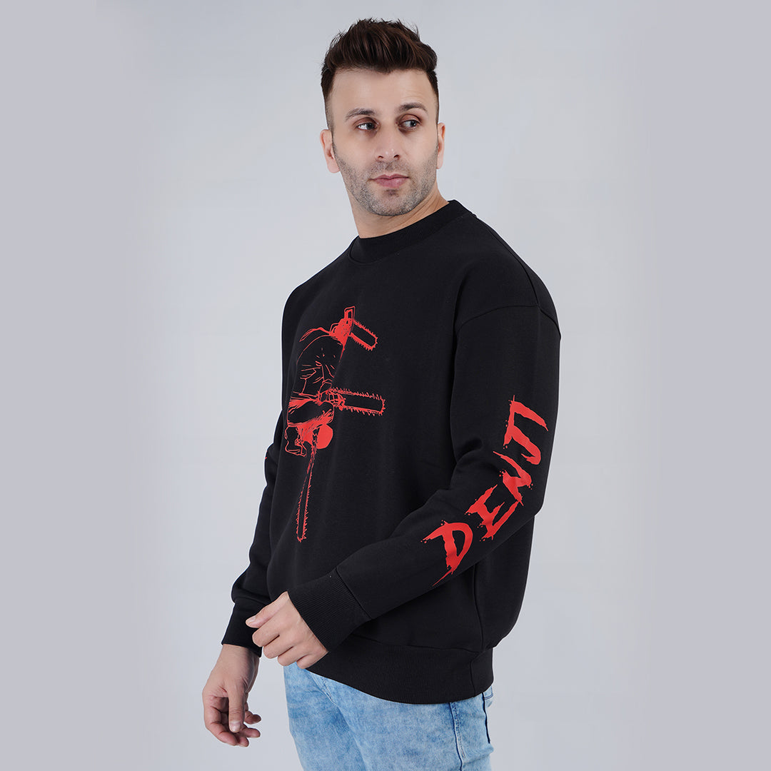 Men Black Oversize Sweatshirt Full Sleeve image 3