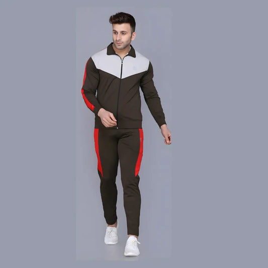 Men’s Track Suit Set Olive & Red Track Suit