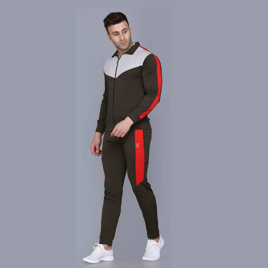 Men’s Track Suit Set Olive & Red Track Suit