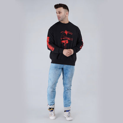 Men Black Oversize Sweatshirt Full Sleeve image 2