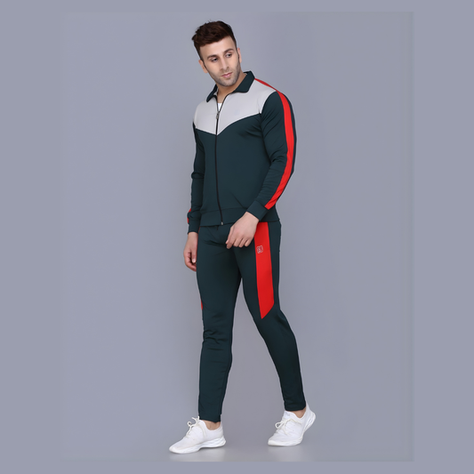 Men’s Track Suit Set Bottle Green & Red  Track Suit image 0