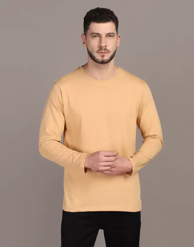 Men's Round Neck Full Sleeve Stone Colour T-shirt image 0