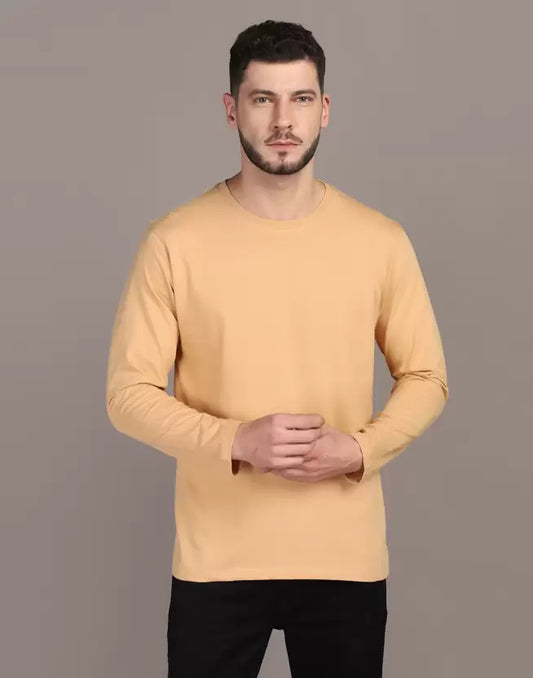Men's Round Neck Full Sleeve Stone Colour T-shirt image 0