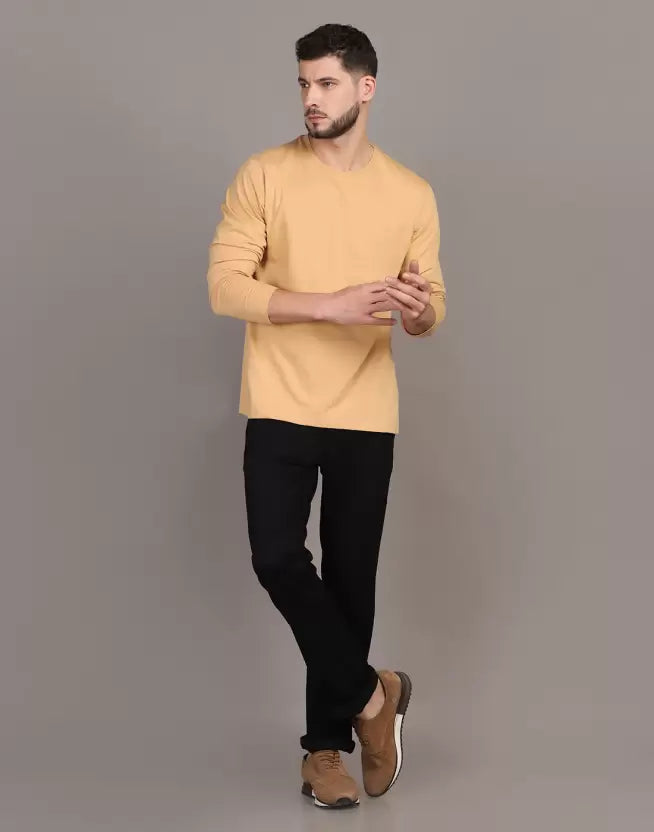 Men's Round Neck Full Sleeve Stone Colour T-shirt image 2