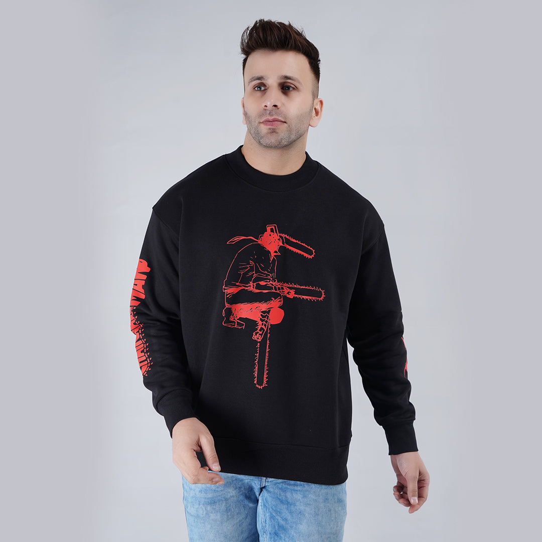 Men Black Oversize Sweatshirt Full Sleeve image 4